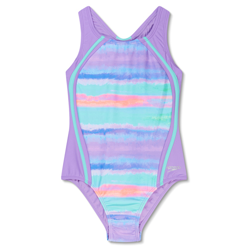 Speedo Printed Sport Splice One Piece for Girls 7 Sweet Purple
